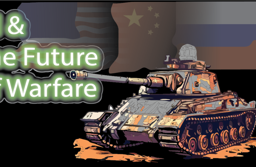 AI-powered future of warfare with advanced robotics and strategic decision-making.